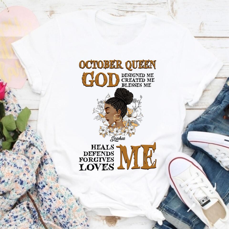 Custom October Birthday Shirt For Woman, Queens are Born In October Gifts, Melanin Afro Woman Shirt, Black Girl Tee, Afro Queen Gift