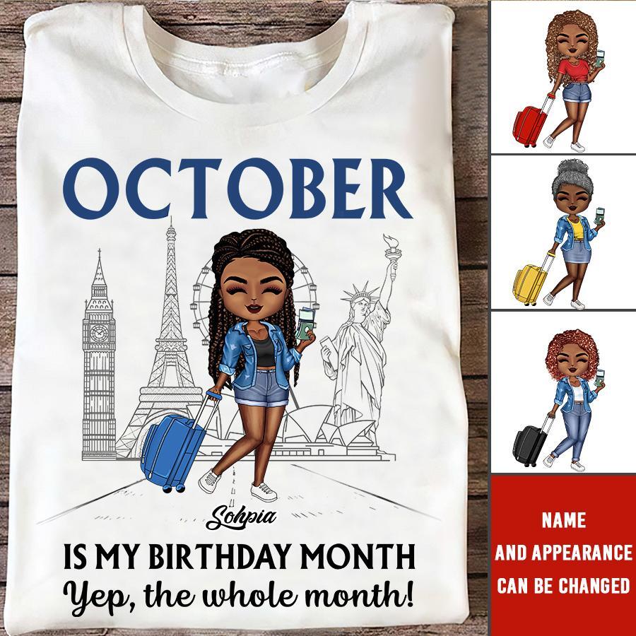 Custom October Birthday Shirt For Woman, Queens are Born In October Gifts, Melanin Afro Woman Shirt, Black Girl Tee, Afro Queen Gift