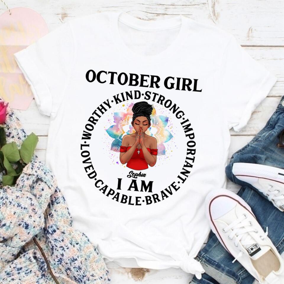 Custom October Birthday Shirt For Woman, Queens are Born In October Gifts, Melanin Afro Woman Shirt, Black Girl Tee, Afro Queen Gift
