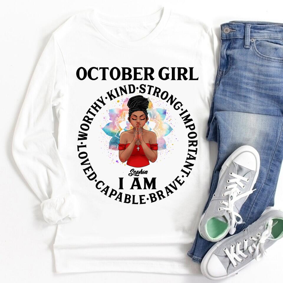 Custom October Birthday Shirt For Woman, Queens are Born In October Gifts, Melanin Afro Woman Shirt, Black Girl Tee, Afro Queen Gift