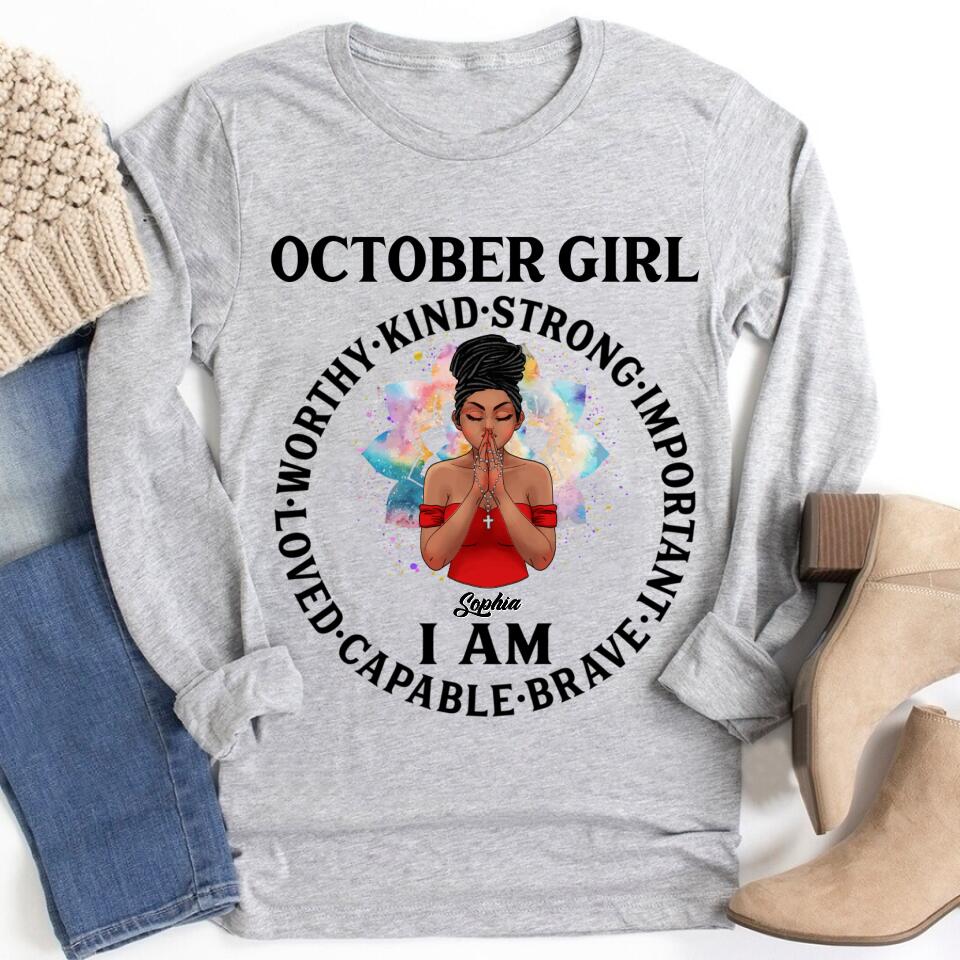 Custom October Birthday Shirt For Woman, Queens are Born In October Gifts, Melanin Afro Woman Shirt, Black Girl Tee, Afro Queen Gift