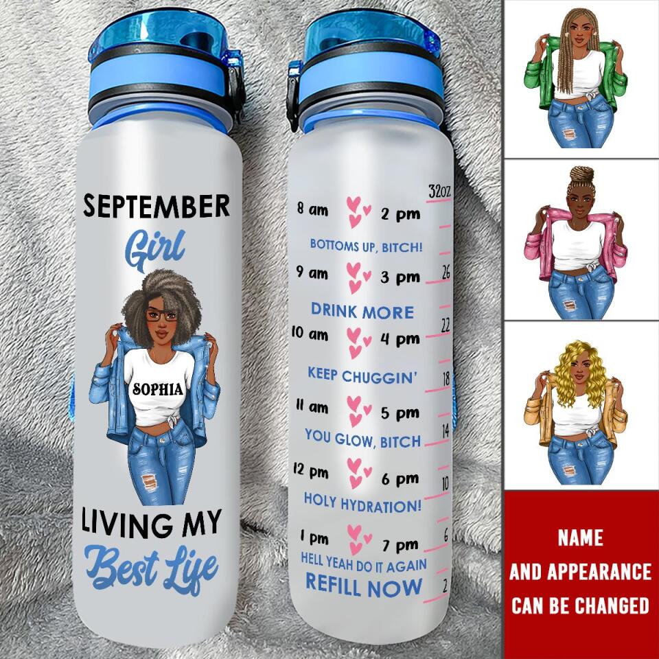 Personalized Water Tracker Bottle - Birthday, Birthday Gift For Her, Girl, Woman, September birthday, September Girl