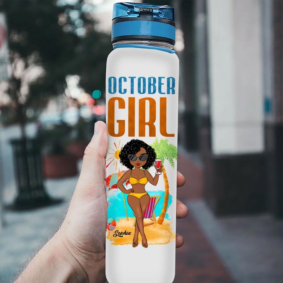 Personalized Water Tracker Bottle - Birthday, Birthday Gift For Her, Girl, Woman, October birthday, October Girl
