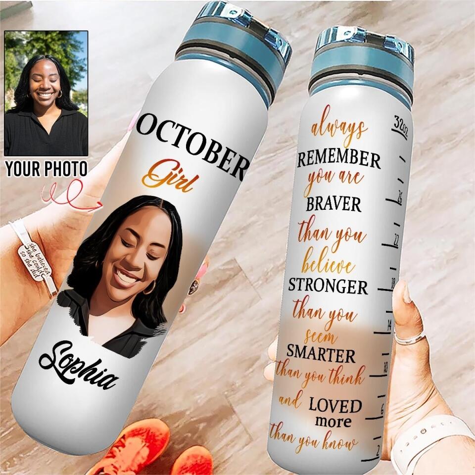 Personalized Water Tracker Bottle - Birthday, Birthday Gift For Her, Girl, Woman, October birthday, October Girl