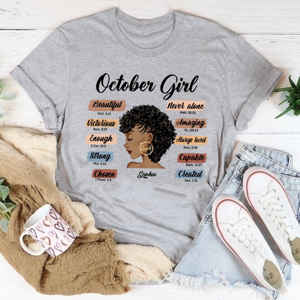 Custom October Birthday Shirt For Woman, Queens are Born In October Gifts, Melanin Afro Woman Shirt, Black Girl Tee, Afro Queen Gift