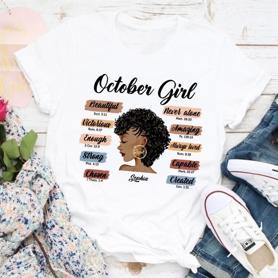 Custom October Birthday Shirt For Woman, Queens are Born In October Gifts, Melanin Afro Woman Shirt, Black Girl Tee, Afro Queen Gift