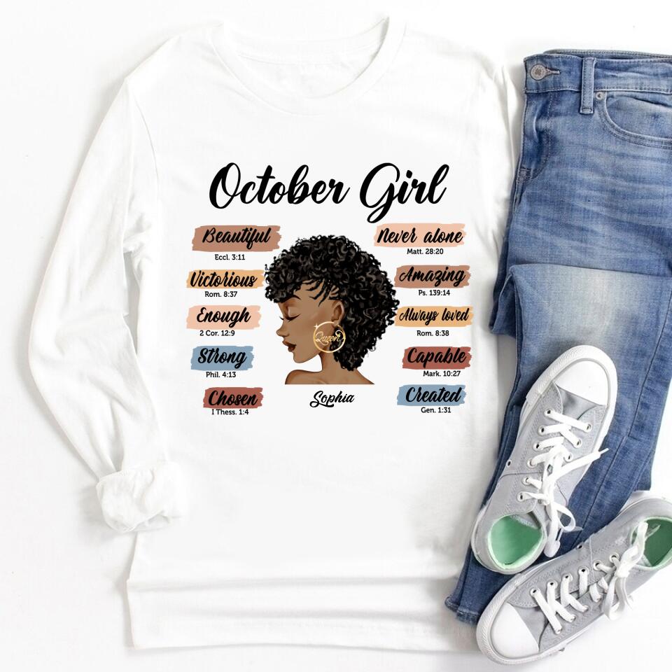 Custom October Birthday Shirt For Woman, Queens are Born In October Gifts, Melanin Afro Woman Shirt, Black Girl Tee, Afro Queen Gift