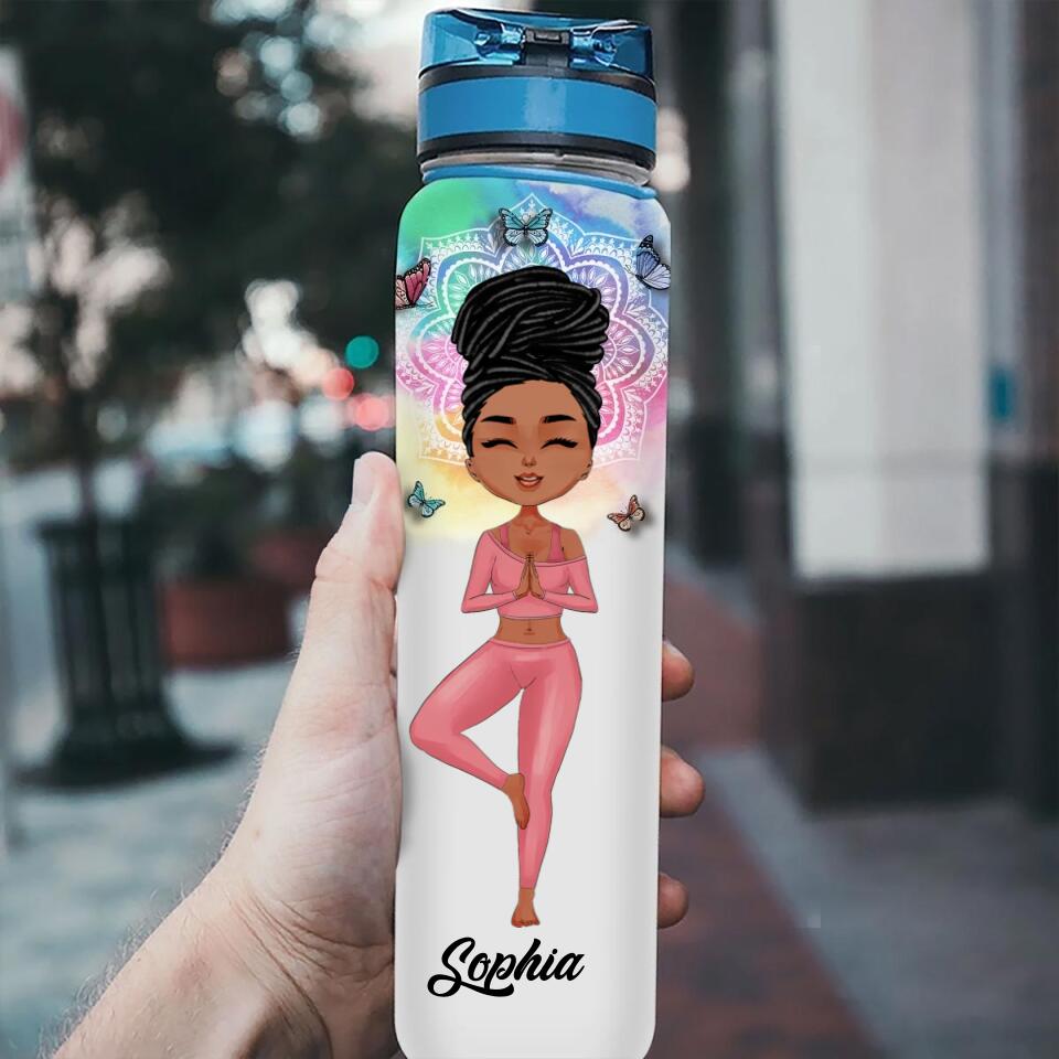 Personalized Water Tracker Bottle, Birthday Gift For Her, Personalized Water Bottle With Time Marker, Gift For Yoga Lovers, Yogi Gifts