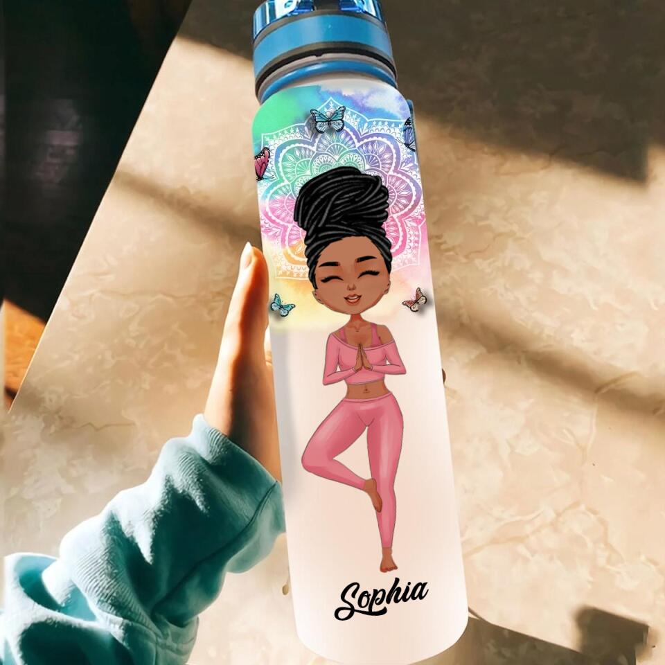 Personalized Water Tracker Bottle, Birthday Gift For Her, Personalized Water Bottle With Time Marker, Gift For Yoga Lovers, Yogi Gifts