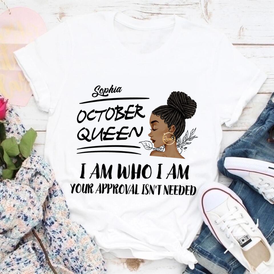 Custom October Birthday Shirt For Woman, Queens are Born In October Gifts, Melanin Afro Woman Shirt, Black Girl Tee, Afro Queen Gift