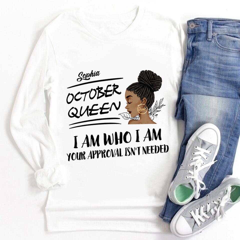 Custom October Birthday Shirt For Woman, Queens are Born In October Gifts, Melanin Afro Woman Shirt, Black Girl Tee, Afro Queen Gift