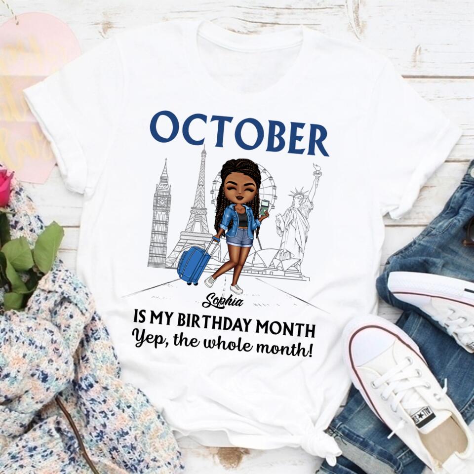 Custom October Birthday Shirt For Woman, Queens are Born In October Gifts, Melanin Afro Woman Shirt, Black Girl Tee, Afro Queen Gift