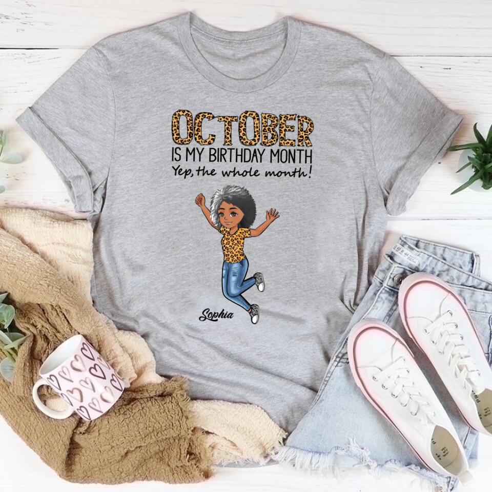 Custom October Birthday Shirt For Woman, Queens are Born In October Gifts, Melanin Afro Woman Shirt, Black Girl Tee, Afro Queen Gift