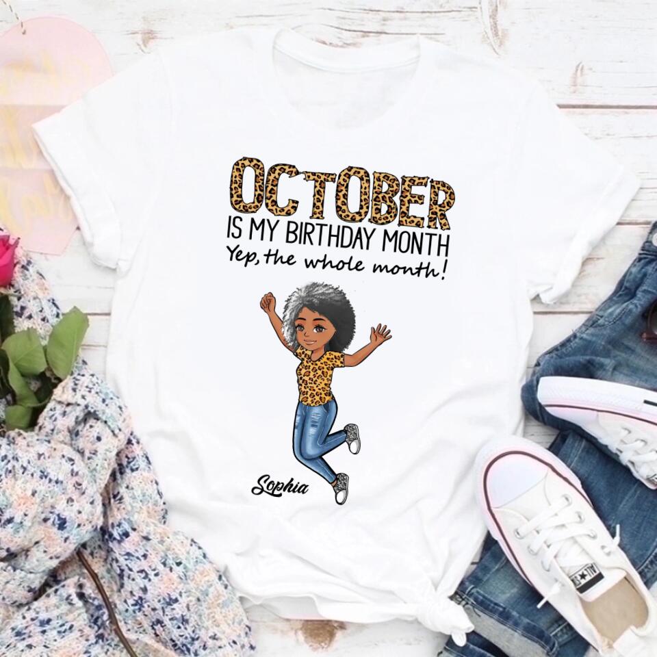 Custom October Birthday Shirt For Woman, Queens are Born In October Gifts, Melanin Afro Woman Shirt, Black Girl Tee, Afro Queen Gift