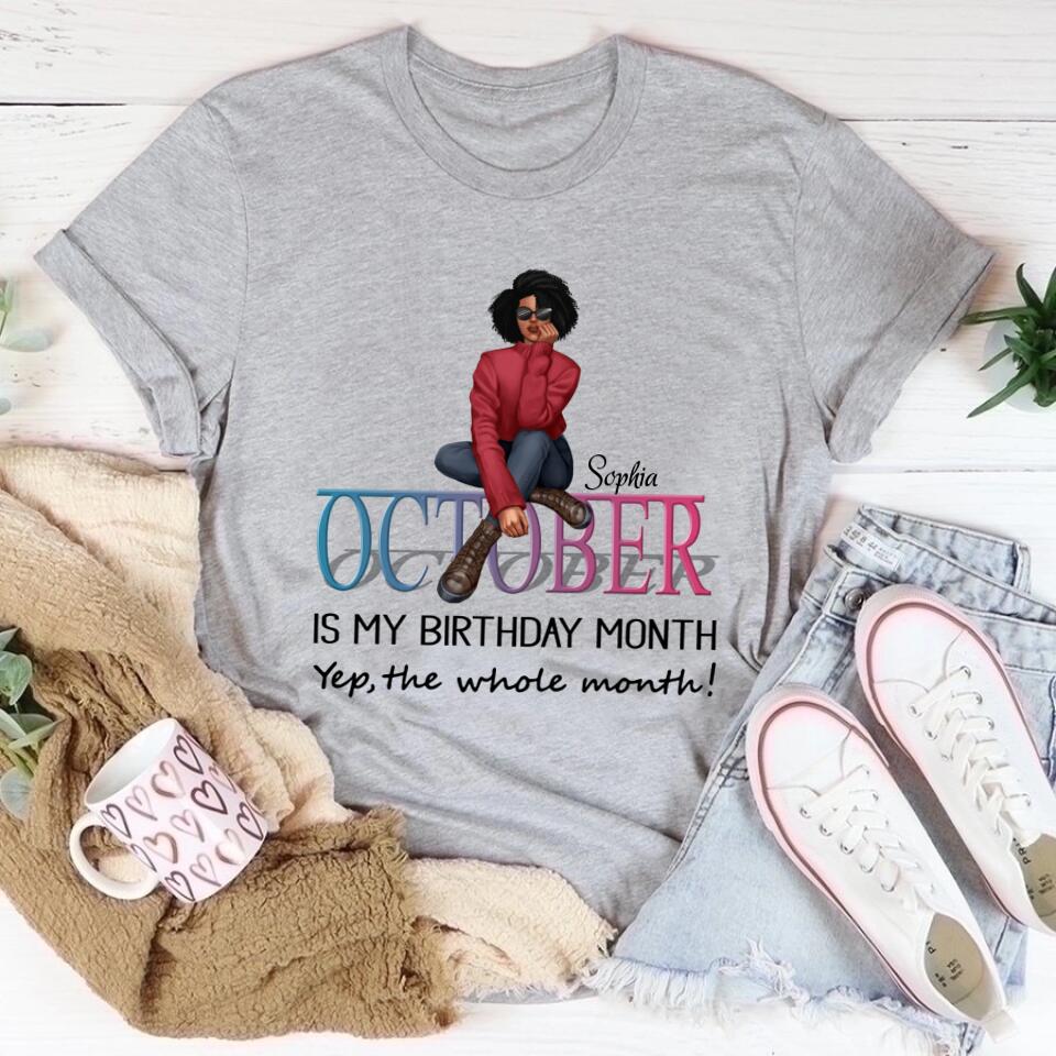 Custom October Birthday Shirt For Woman, Queens are Born In October Gifts, Melanin Afro Woman Shirt, Black Girl Tee, Afro Queen Gift