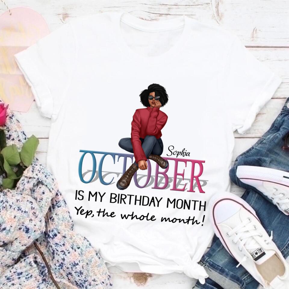 Custom October Birthday Shirt For Woman, Queens are Born In October Gifts, Melanin Afro Woman Shirt, Black Girl Tee, Afro Queen Gift