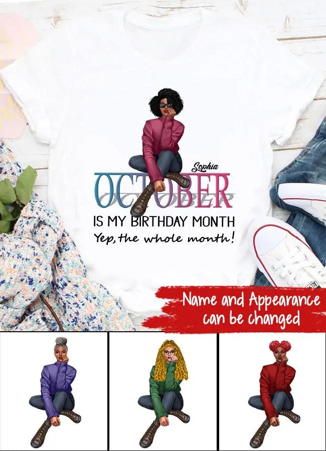 Custom October Birthday Shirt For Woman, Queens are Born In October Gifts, Melanin Afro Woman Shirt, Black Girl Tee, Afro Queen Gift