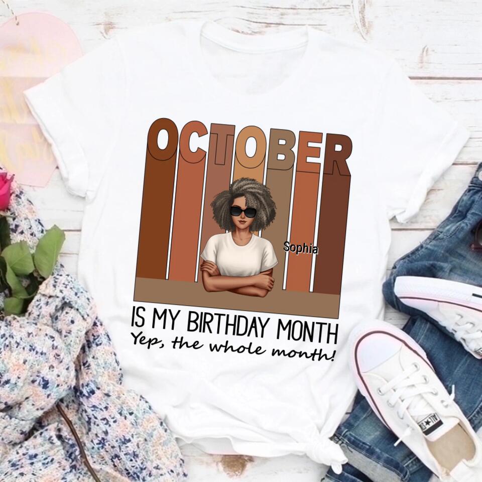 Custom October Birthday Shirt For Woman, Queens are Born In October Gifts, Melanin Afro Woman Shirt, Black Girl Tee, Afro Queen Gift