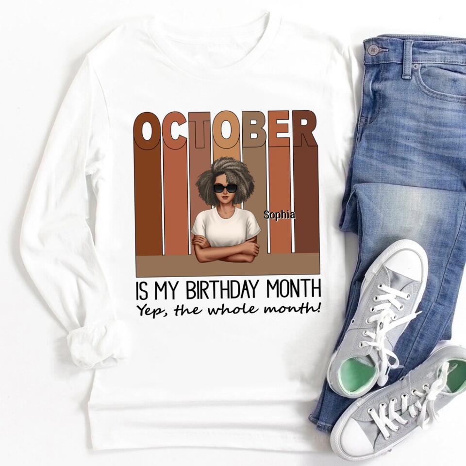 Custom October Birthday Shirt For Woman, Queens are Born In October Gifts, Melanin Afro Woman Shirt, Black Girl Tee, Afro Queen Gift