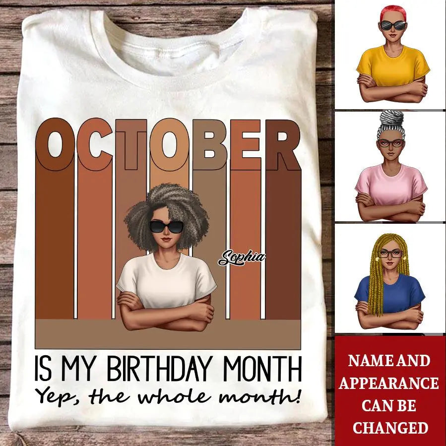 Custom October Birthday Shirt For Woman, Queens are Born In October Gifts, Melanin Afro Woman Shirt, Black Girl Tee, Afro Queen Gift