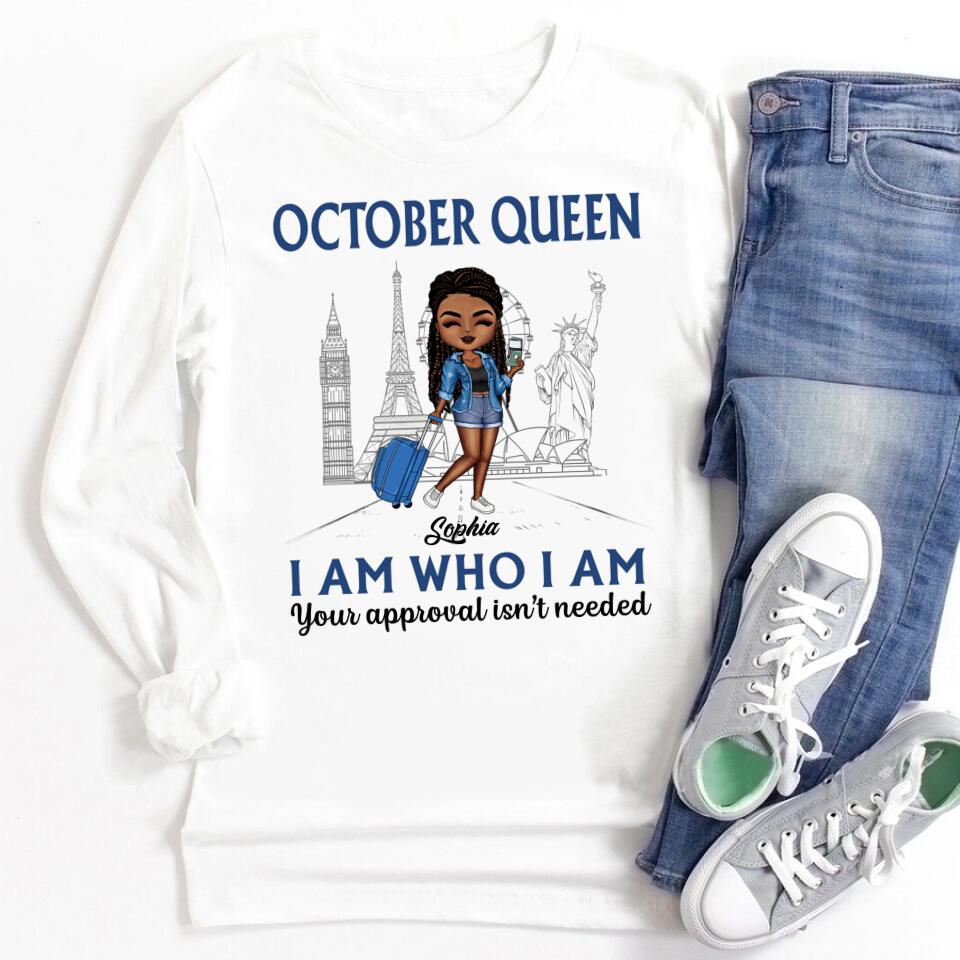 Custom October Birthday Shirt For Woman, Queens are Born In October Gifts, Melanin Afro Woman Shirt, Black Girl Tee, Afro Queen Gift