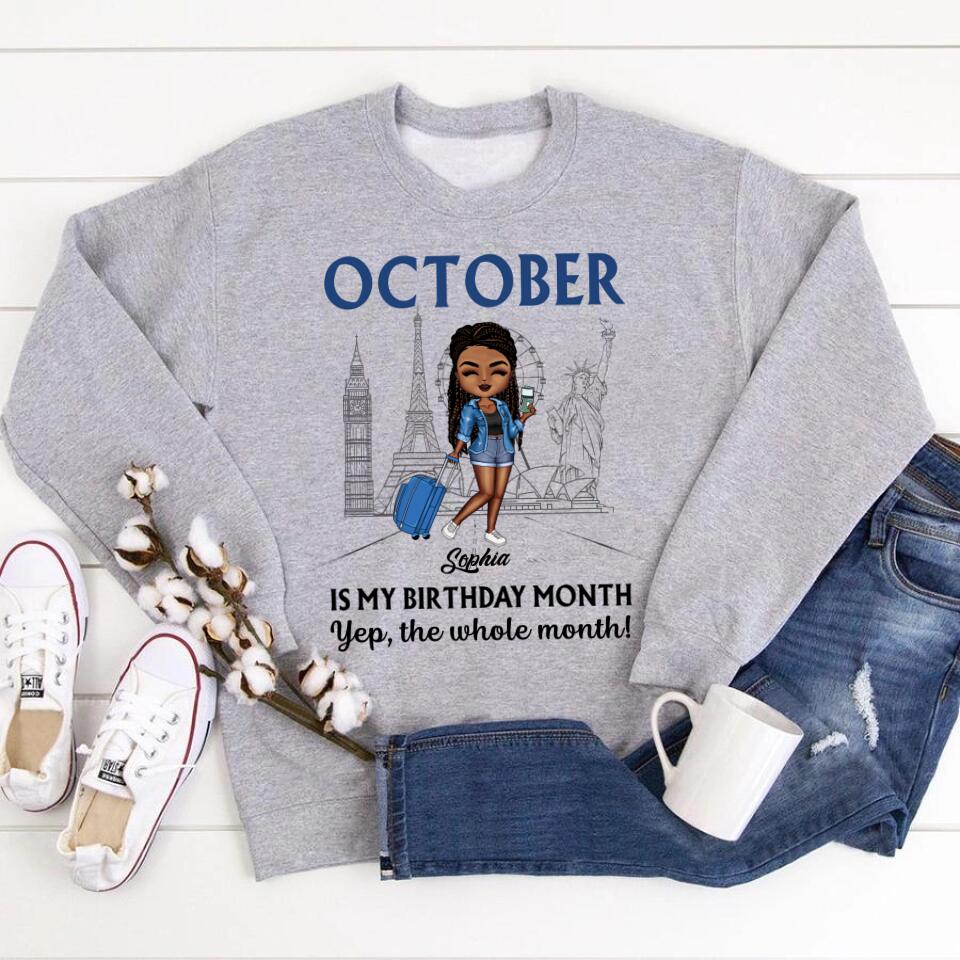 Custom October Birthday Shirt For Woman, Queens are Born In October Gifts, Melanin Afro Woman Shirt, Black Girl Tee, Afro Queen Gift