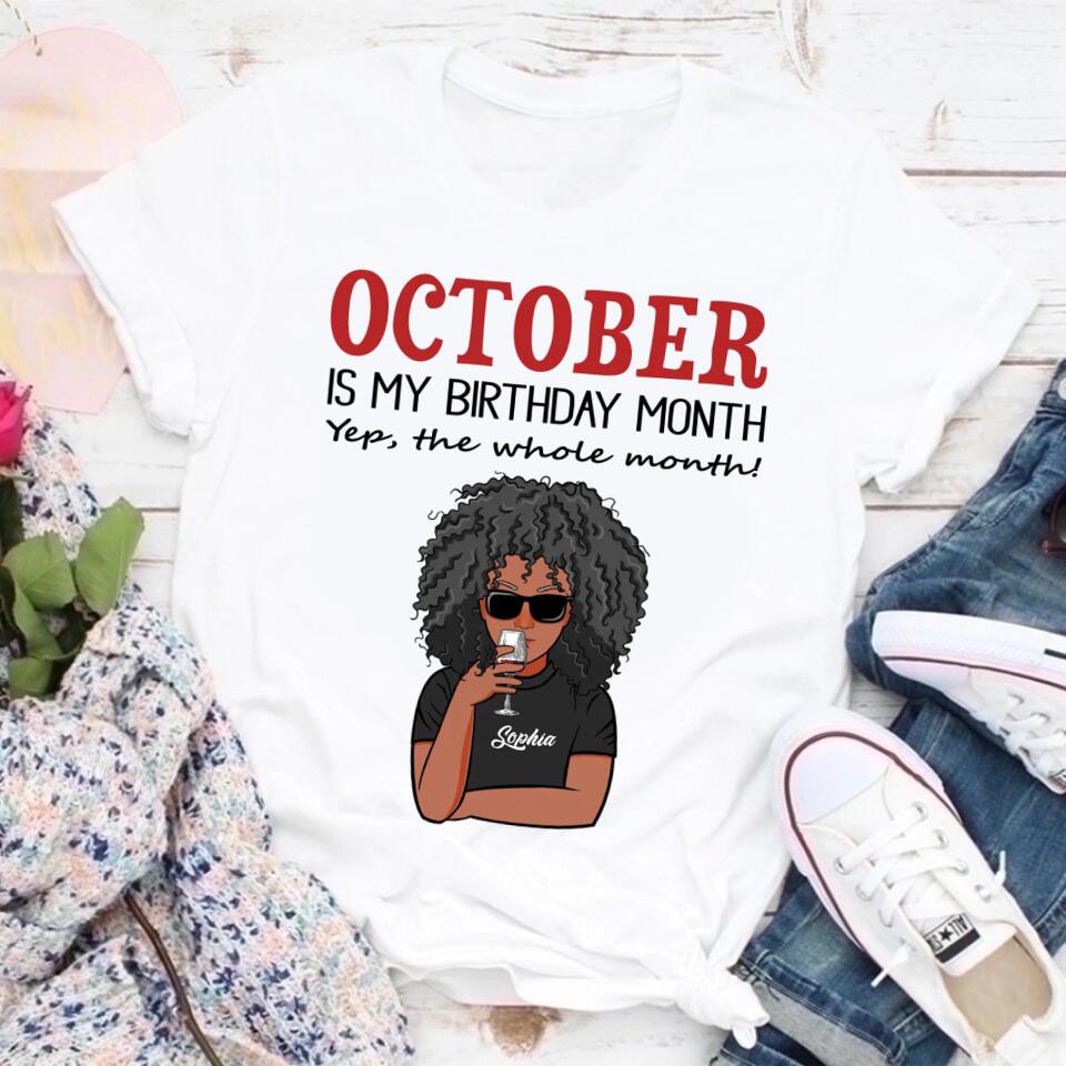 Custom October Birthday Shirt For Woman, Queens are Born In October Gifts, Melanin Afro Woman Shirt, Black Girl Tee, Afro Queen Gift