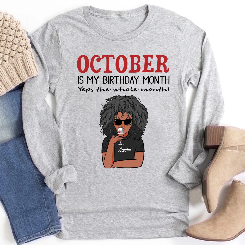 Custom October Birthday Shirt For Woman, Queens are Born In October Gifts, Melanin Afro Woman Shirt, Black Girl Tee, Afro Queen Gift