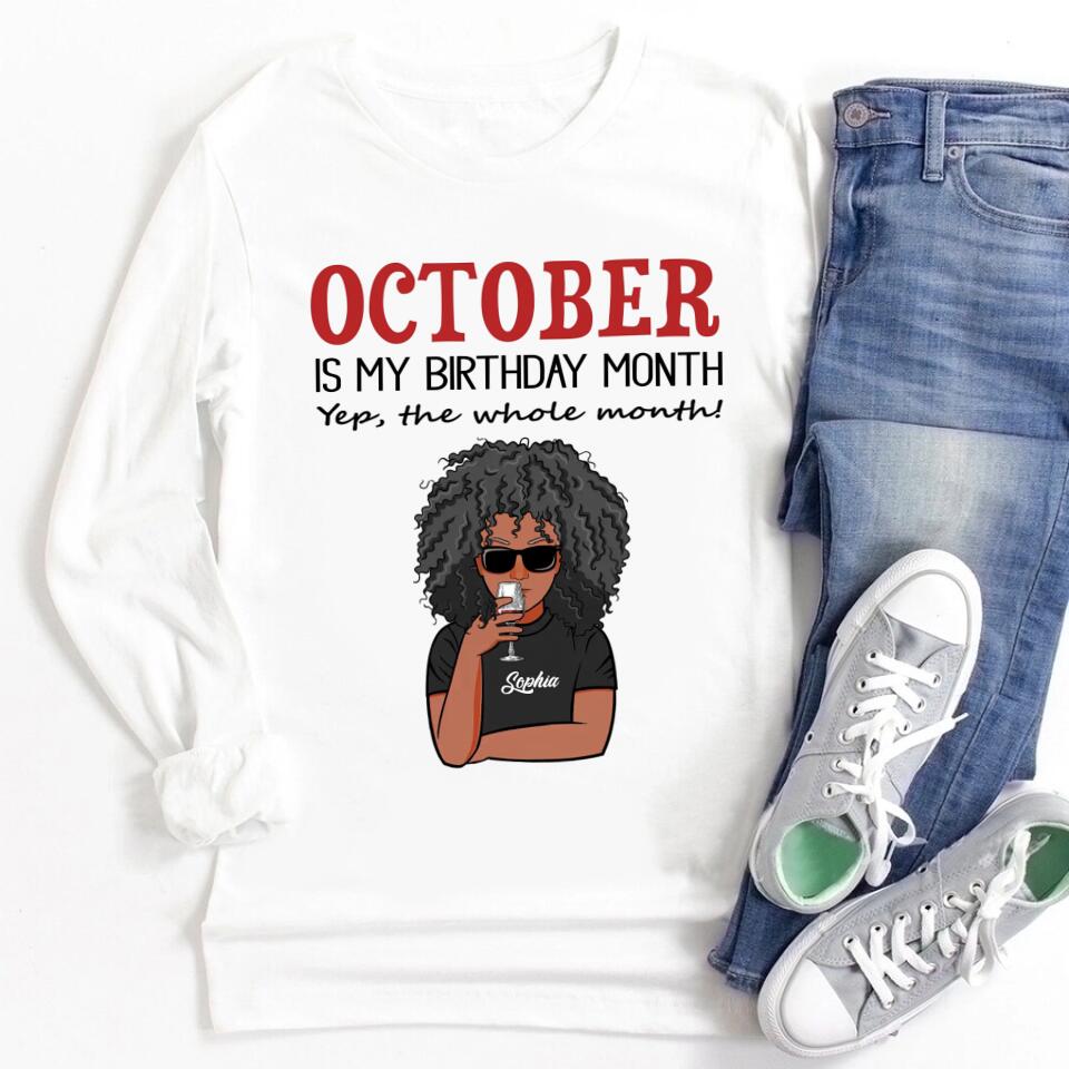 Custom October Birthday Shirt For Woman, Queens are Born In October Gifts, Melanin Afro Woman Shirt, Black Girl Tee, Afro Queen Gift