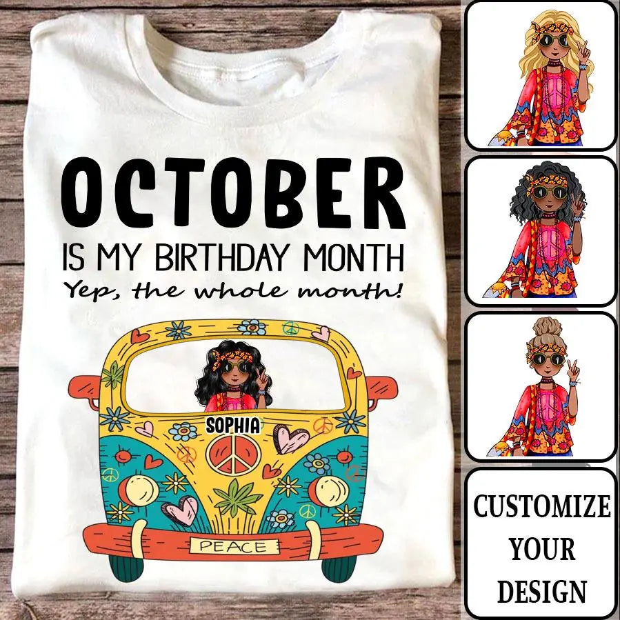 October Birthday Shirt, Custom Birthday Shirt, Queens are Born In October, October Birthday Shirts For Woman, October Birthday Gifts- Gift For Hippie - Hippie Girl