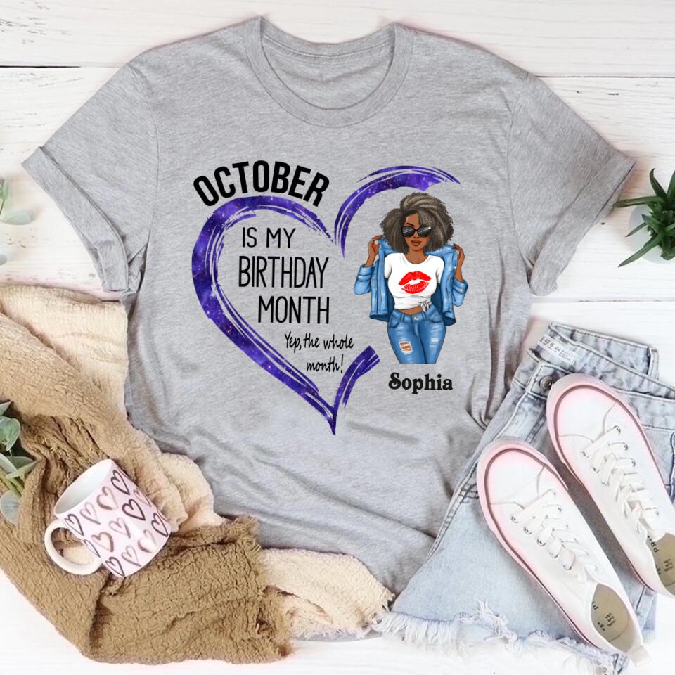 Custom October Birthday Shirt For Woman, Queens are Born In October Gifts, Melanin Afro Woman Shirt, Black Girl Tee, Afro Queen Gift