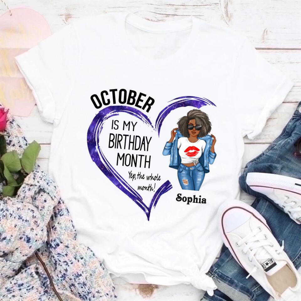 Custom October Birthday Shirt For Woman, Queens are Born In October Gifts, Melanin Afro Woman Shirt, Black Girl Tee, Afro Queen Gift