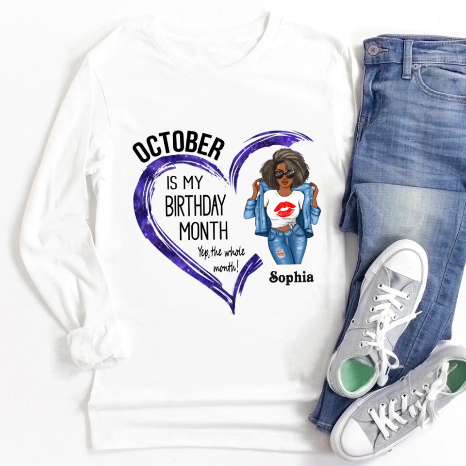 Custom October Birthday Shirt For Woman, Queens are Born In October Gifts, Melanin Afro Woman Shirt, Black Girl Tee, Afro Queen Gift