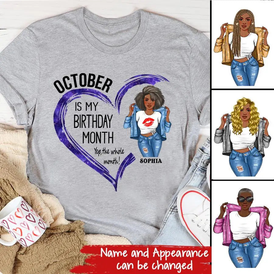 Custom October Birthday Shirt For Woman, Queens are Born In October Gifts, Melanin Afro Woman Shirt, Black Girl Tee, Afro Queen Gift