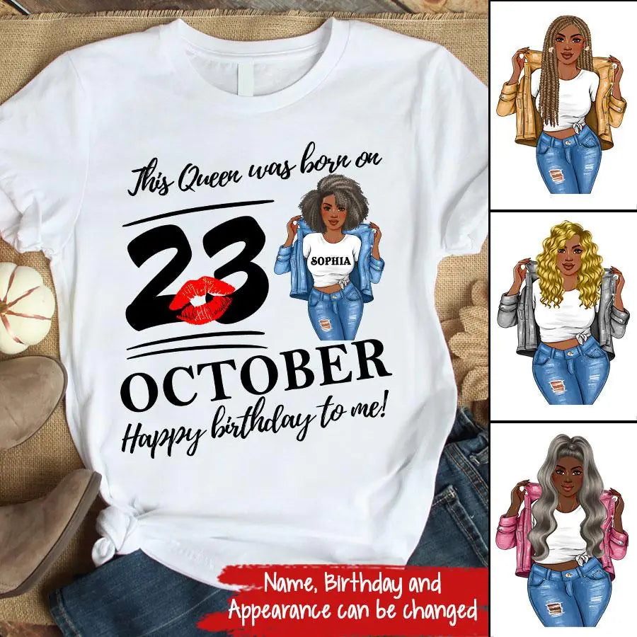 Custom October Birthday Shirt For Woman, Queens are Born In October Gifts, Melanin Afro Woman Shirt, Black Girl Tee, Afro Queen Gift