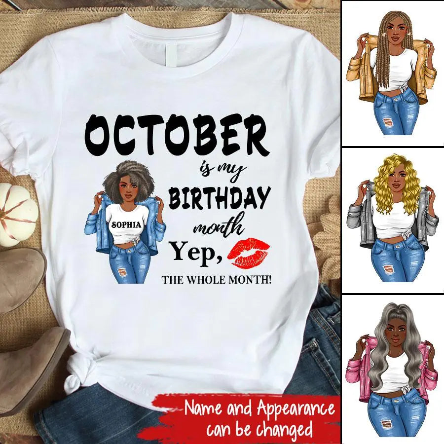 Custom October Birthday Shirt For Woman, Queens are Born In October Gifts, Melanin Afro Woman Shirt, Black Girl Tee, Afro Queen Gift