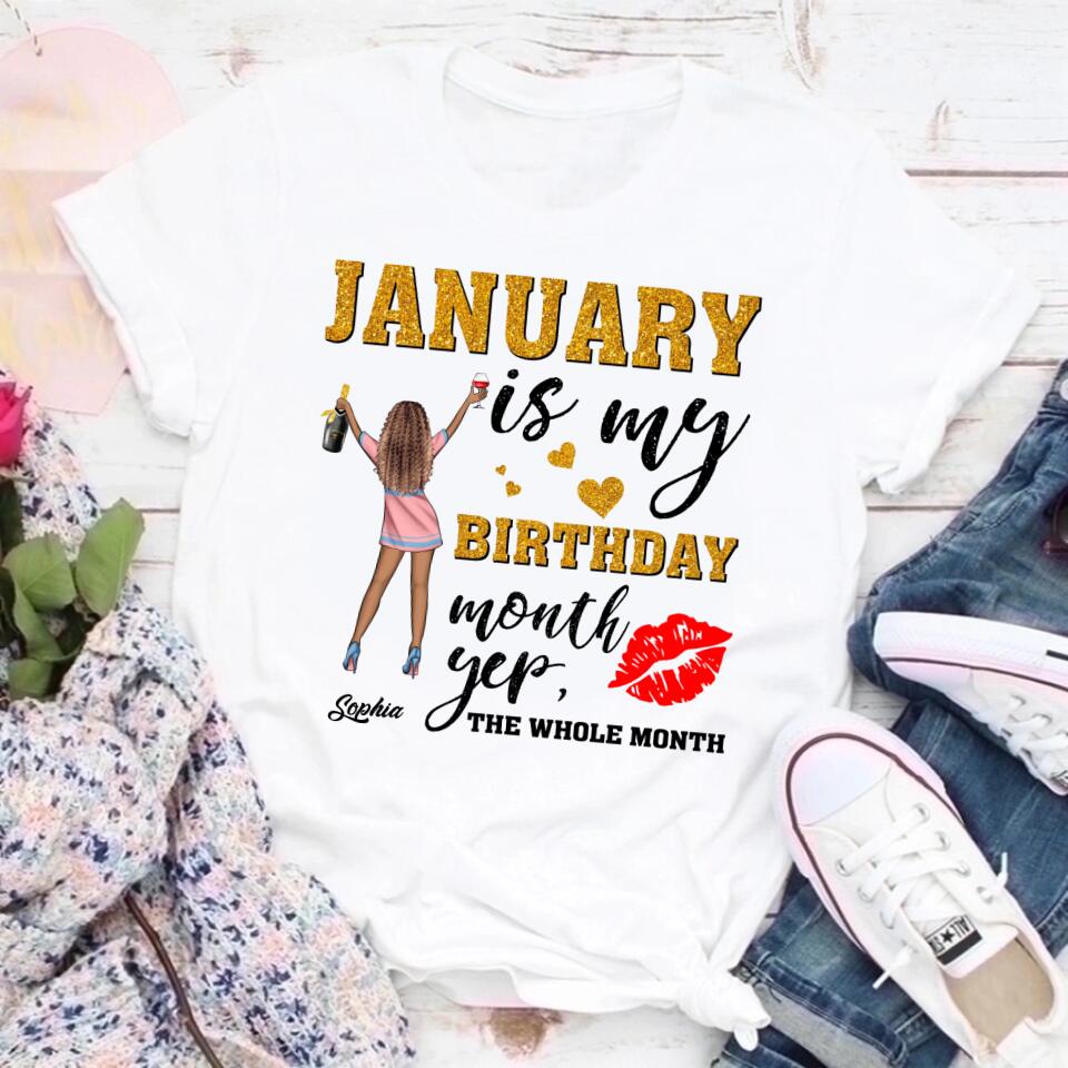 Custom January Birthday Shirt For Woman, Queens Are Born In January Gifts, Melanin Afro Woman Shirt, Black Girl Tee, Afro Queen Gift