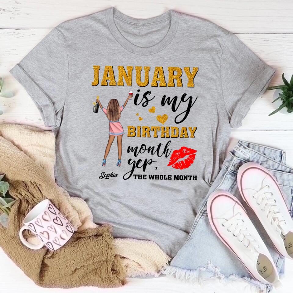 Custom January Birthday Shirt For Woman, Queens Are Born In January Gifts, Melanin Afro Woman Shirt, Black Girl Tee, Afro Queen Gift