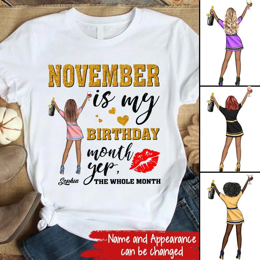 Custom November Birthday Shirt For Woman, Queens Are Born In November Gifts, Melanin Afro Woman Shirt, Black Girl Tee, Afro Queen Gift