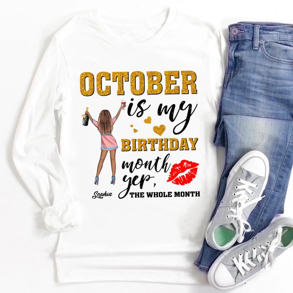 Custom October Birthday Shirt For Woman, Queens are Born In October Gifts, Melanin Afro Woman Shirt, Black Girl Tee, Afro Queen Gift
