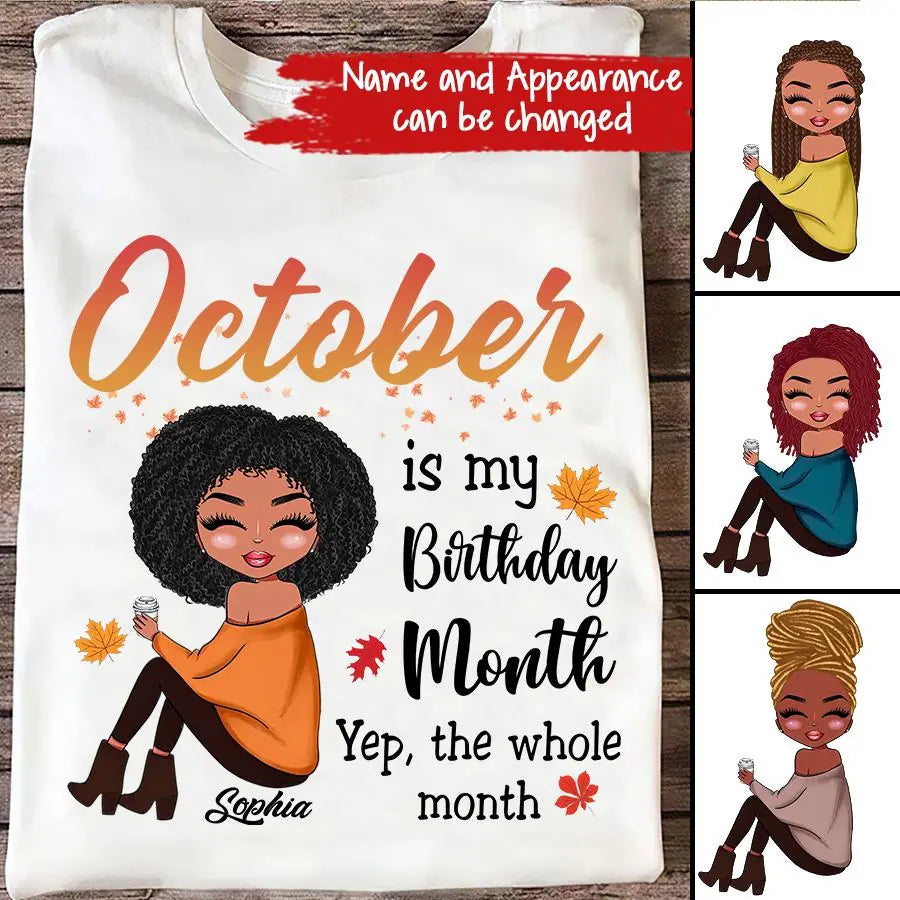 Custom October Birthday Shirt For Woman, Queens are Born In October Gifts, Melanin Afro Woman Shirt, Black Girl Tee, Afro Queen Gift
