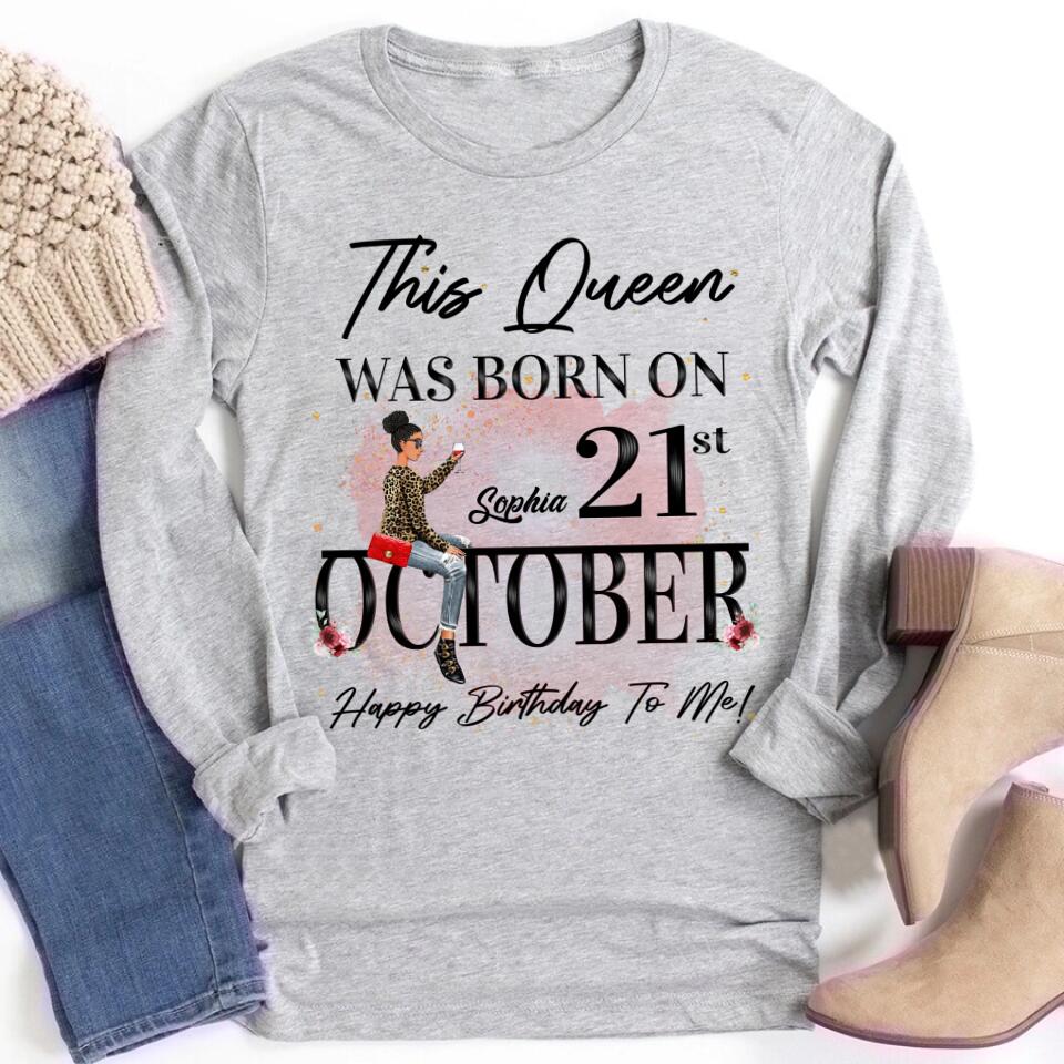 Custom October Birthday Shirt For Woman, Queens are Born In October Gifts, Melanin Afro Woman Shirt, Black Girl Tee, Afro Queen Gift
