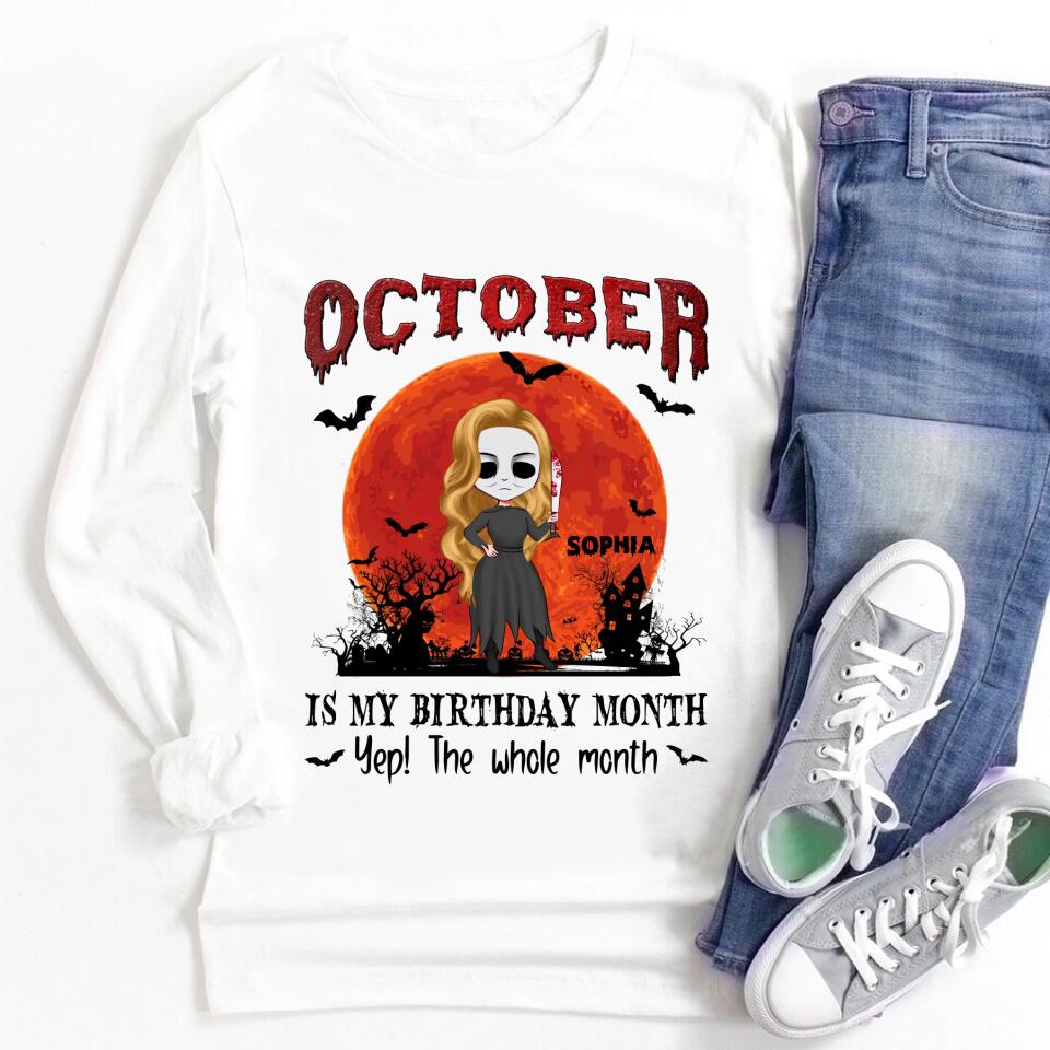 Personalized Halloween, Custom Halloween Shirts, Personalized Halloween Gifts, Halloween Shirt, Halloween Shirts For Women, October Birthday Shirts For Woman