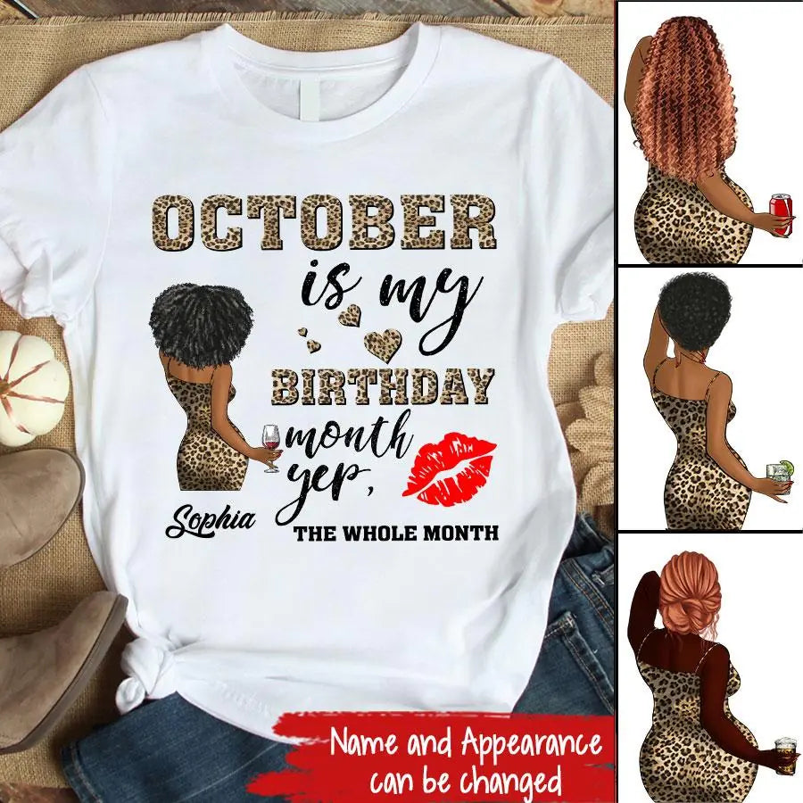 Custom October Birthday Shirt For Woman, Queens are Born In October Gifts, Melanin Afro Woman Shirt, Black Girl Tee, Afro Queen Gift