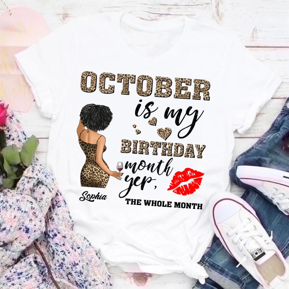 Custom October Birthday Shirt For Woman, Queens are Born In October Gifts, Melanin Afro Woman Shirt, Black Girl Tee, Afro Queen Gift