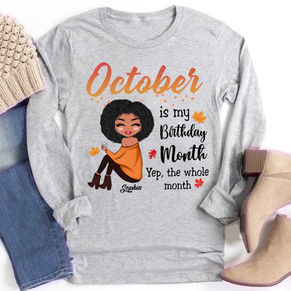 Custom October Birthday Shirt For Woman, Queens are Born In October Gifts, Melanin Afro Woman Shirt, Black Girl Tee, Afro Queen Gift