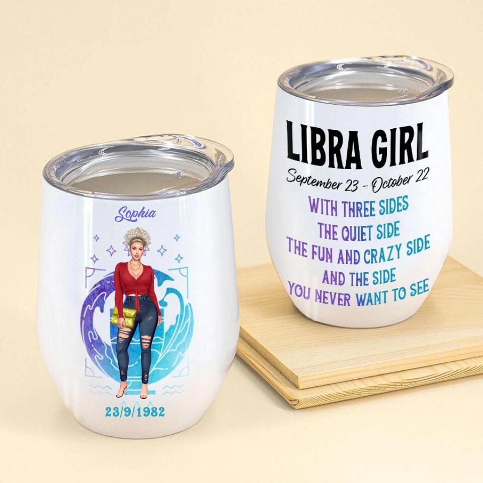 Libra Constellation - Personalized Wine Tumbler - Birthday Gift For Girl, Friend, Astrology Lover