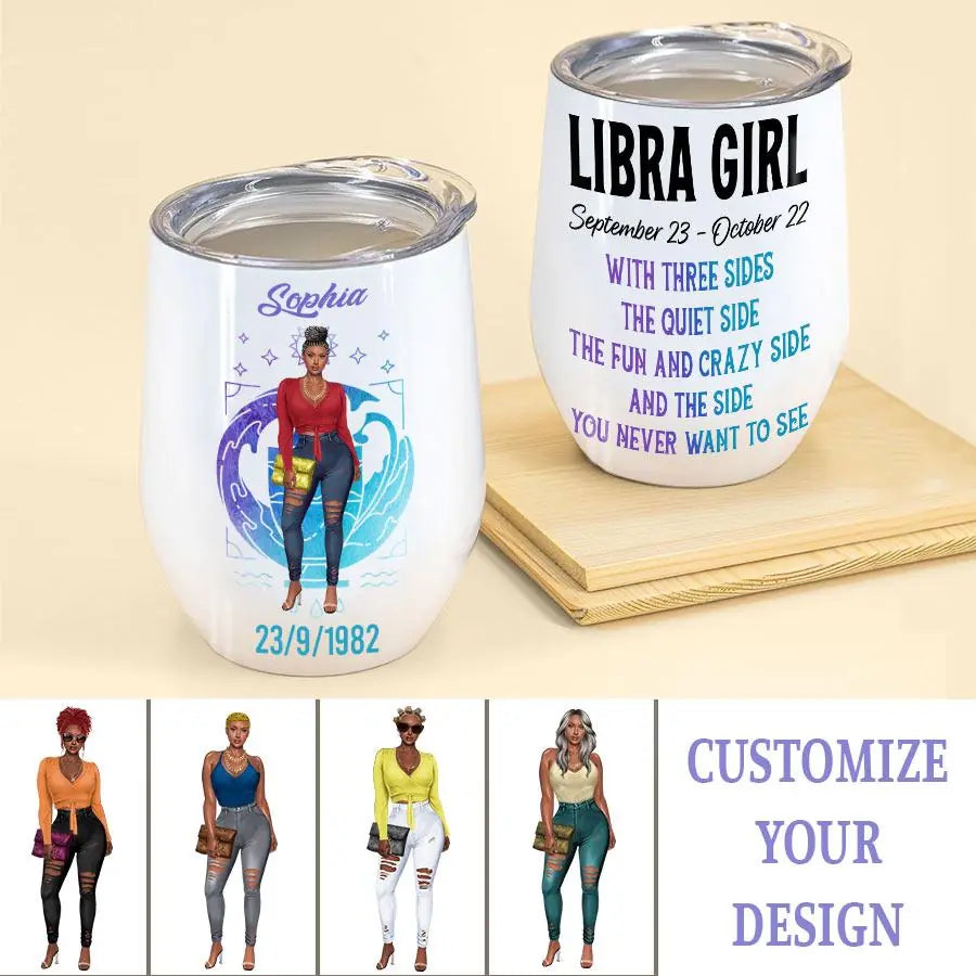 Libra Constellation - Personalized Wine Tumbler - Birthday Gift For Girl, Friend, Astrology Lover
