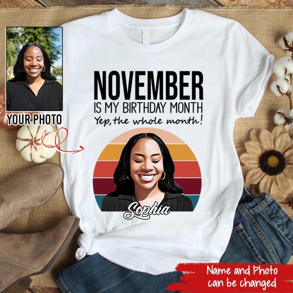 Custom November Birthday Shirt For Woman, Custom photo shirt, Queens are Born In November Gifts, Melanin Afro Woman Shirt, Black Girl Tee, Afro Queen Gift