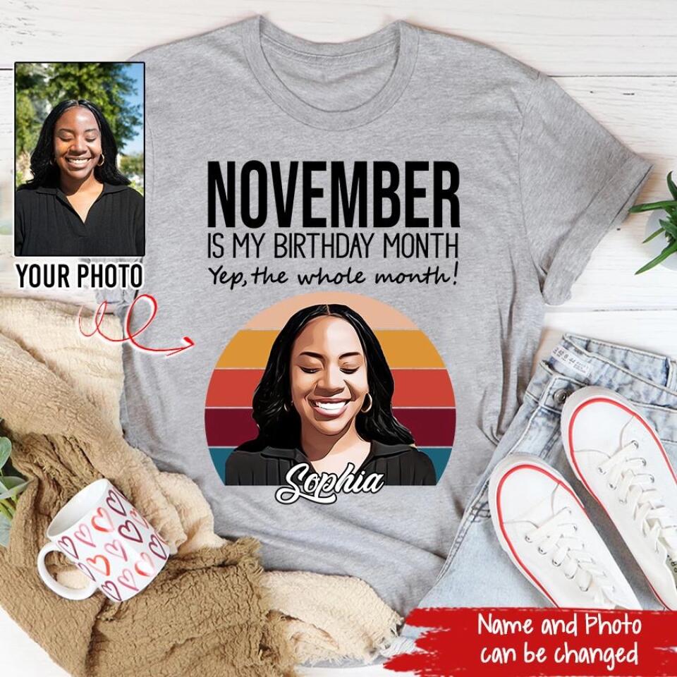Custom November Birthday Shirt For Woman, Custom photo shirt, Queens are Born In November Gifts, Melanin Afro Woman Shirt, Black Girl Tee, Afro Queen Gift